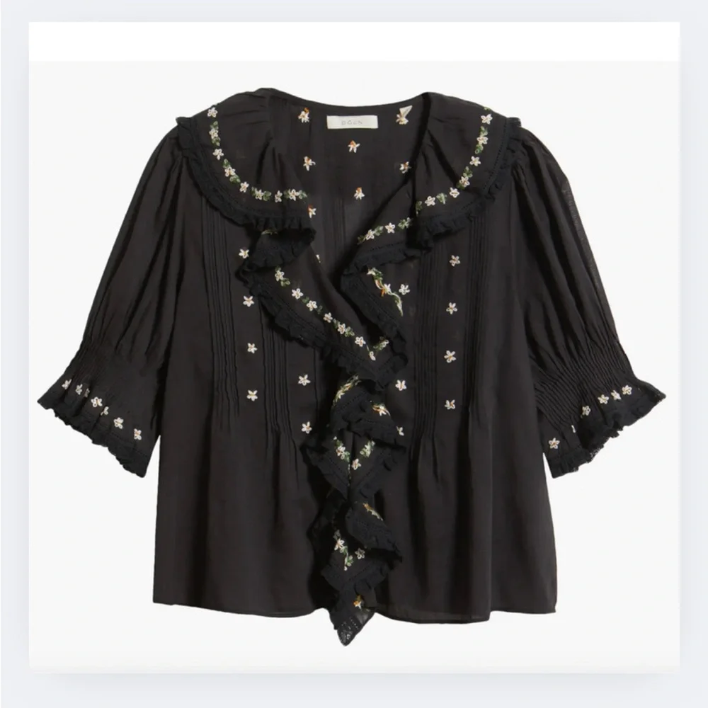 DÔEN Hettie Embroidered Ruffle Organic Cotton Top | Size L - Picture 1 of 8
